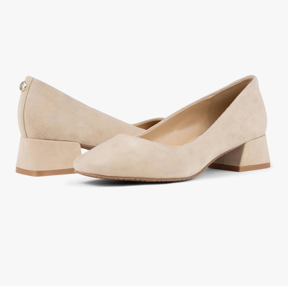 NYDJ Beige Suede Low Block Heel Pumps